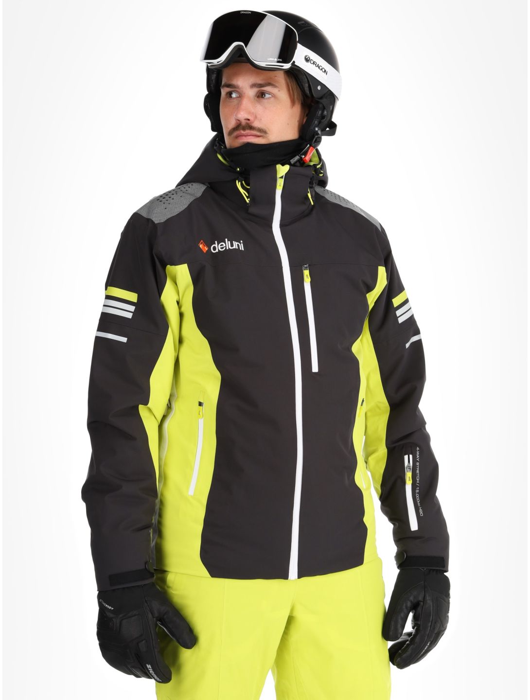 Deluni, Challenger 4 kurtka narciarska mężczyźni Black / Yellow Lime czarny, żółty 