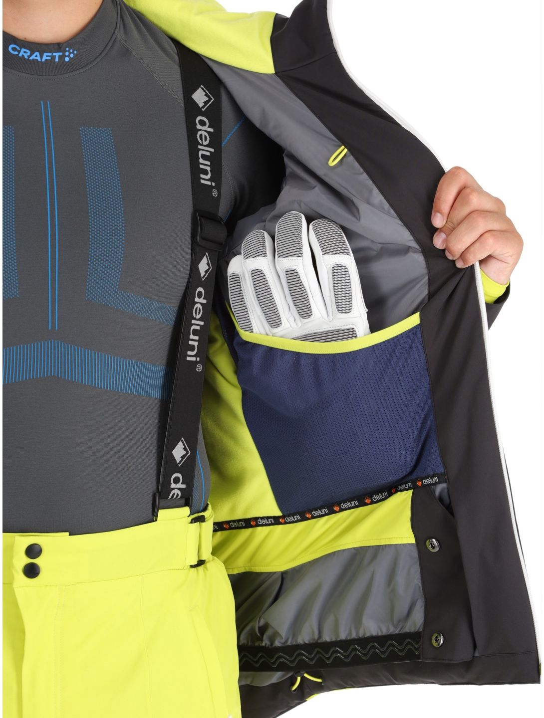 Deluni, Challenger 4 kurtka narciarska mężczyźni Black / Yellow Lime czarny, żółty 