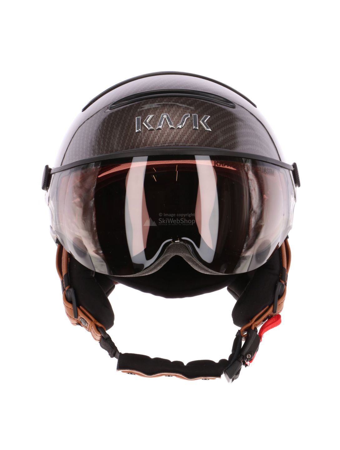 Kask Elite Pro, kask narciarski, ciemnoszary/brązowy, carbon/brown - złoty lustrzany wizjer